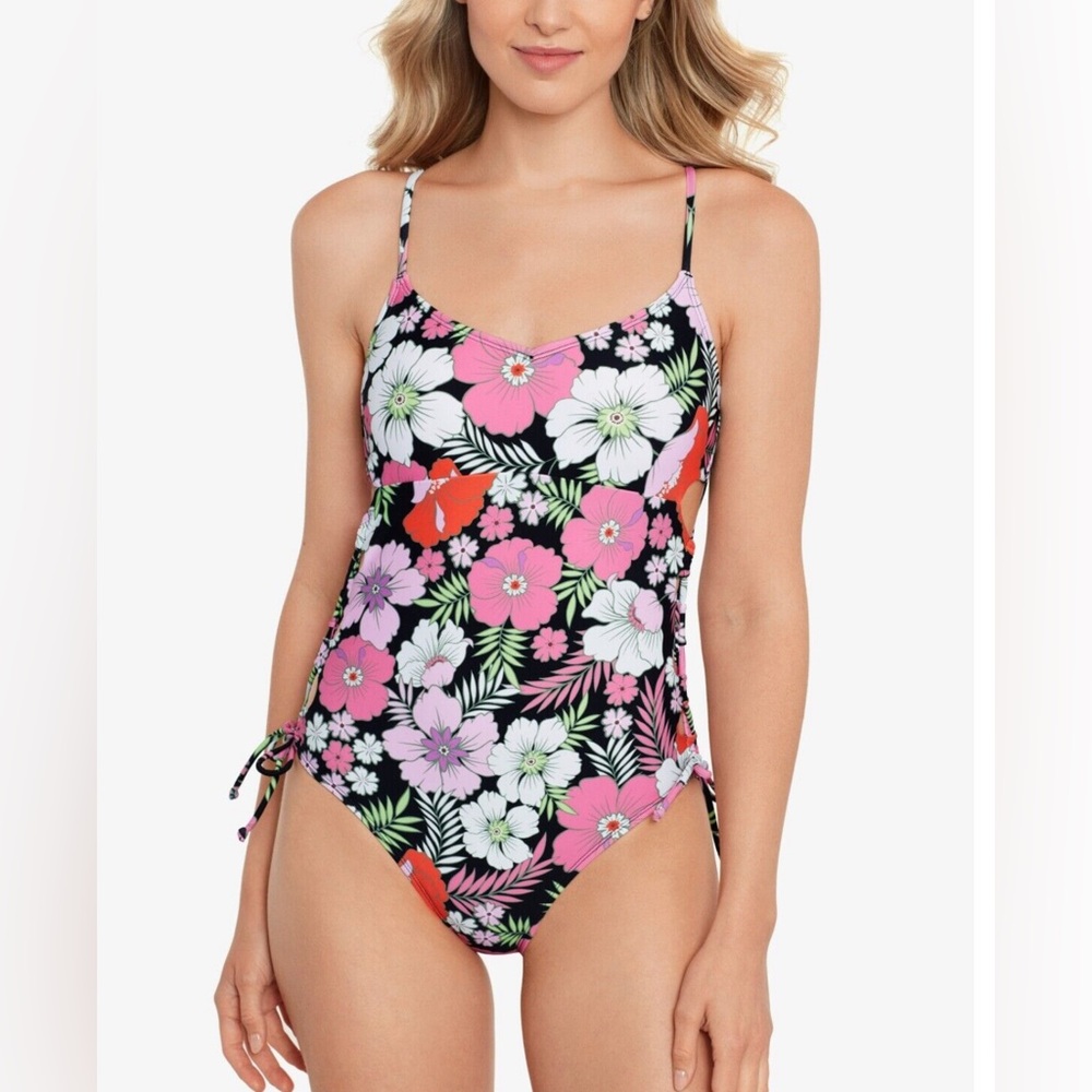 Salt + Cove Lace-Up-Sides One-Piece Swimsuit, Multi, LG